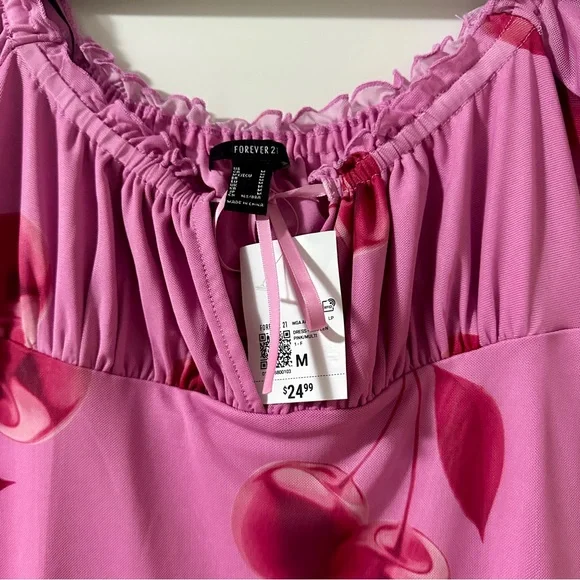 Pink Cherry Print Bodycon Floral Dress NWT - Picture 5 of 6